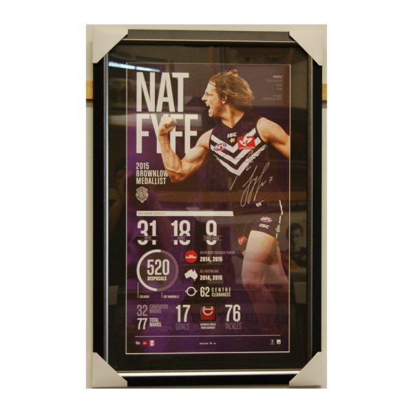2015 Brownlow Medallist Nat Fyfe Signed Official AFL Print Framed Fremantle 