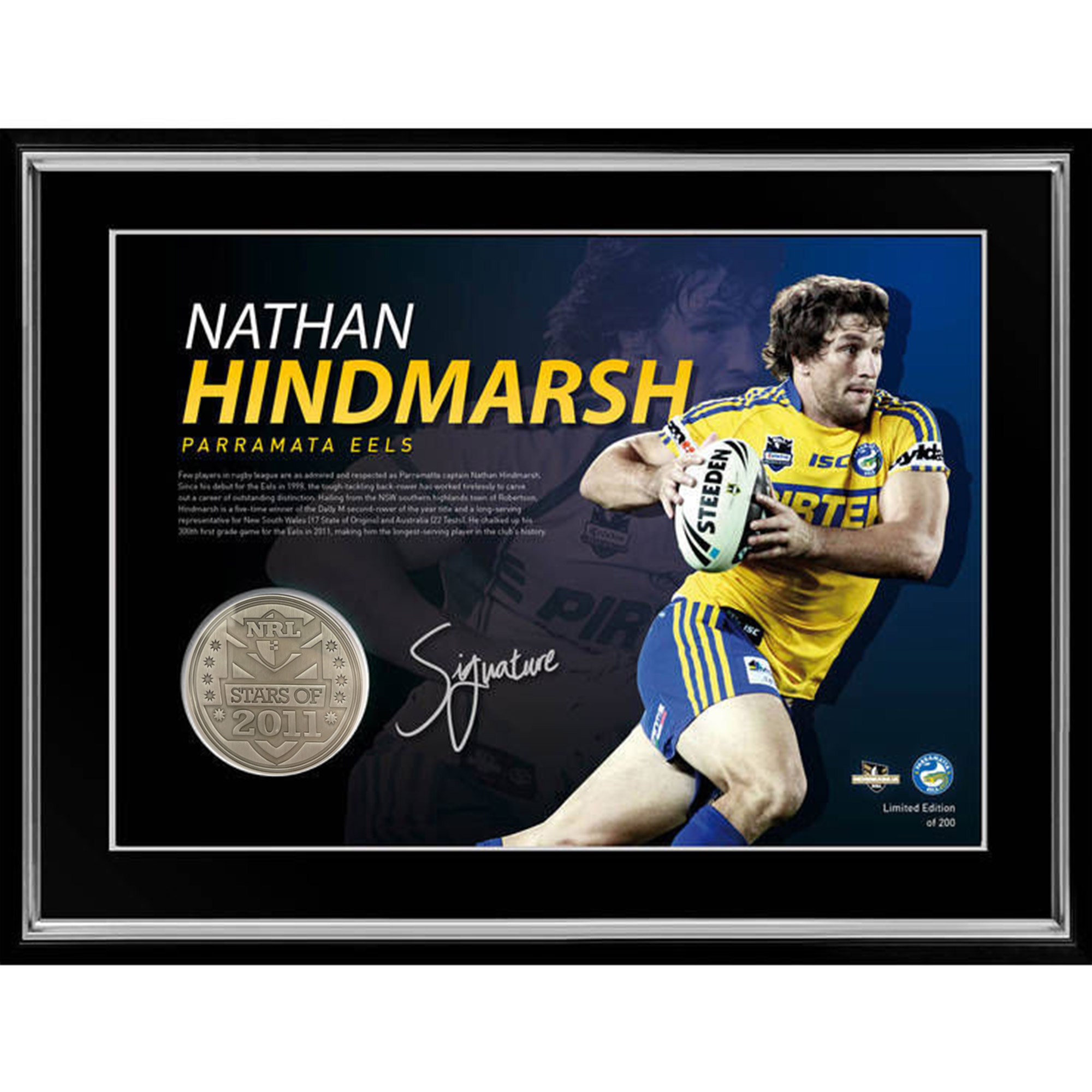 Parramatta Eels – Nathan Hindmarsh Signed & Framed Medallion...