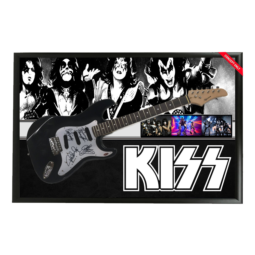 Music – KISS Hand Signed & Framed Full size Stratocaster Gui...