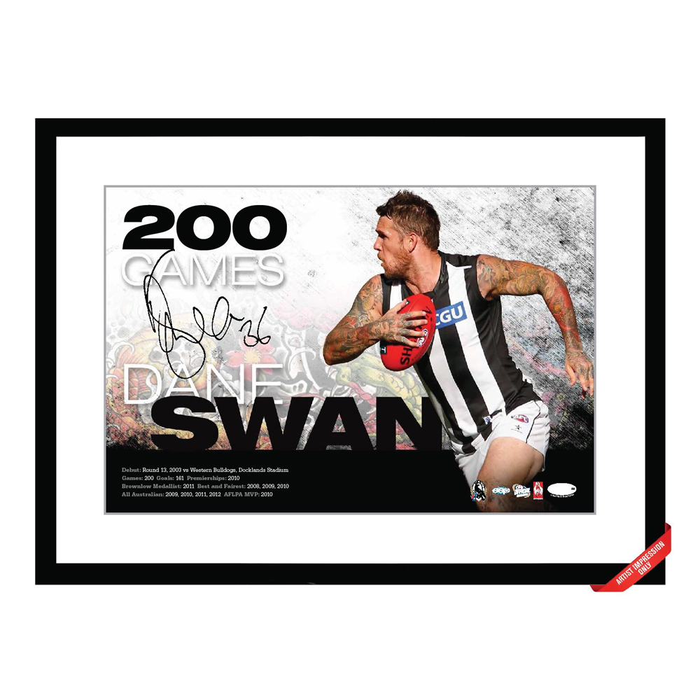 Collingwood Magpies – Dane Swan Hand Signed 200 Game Photo Piece...