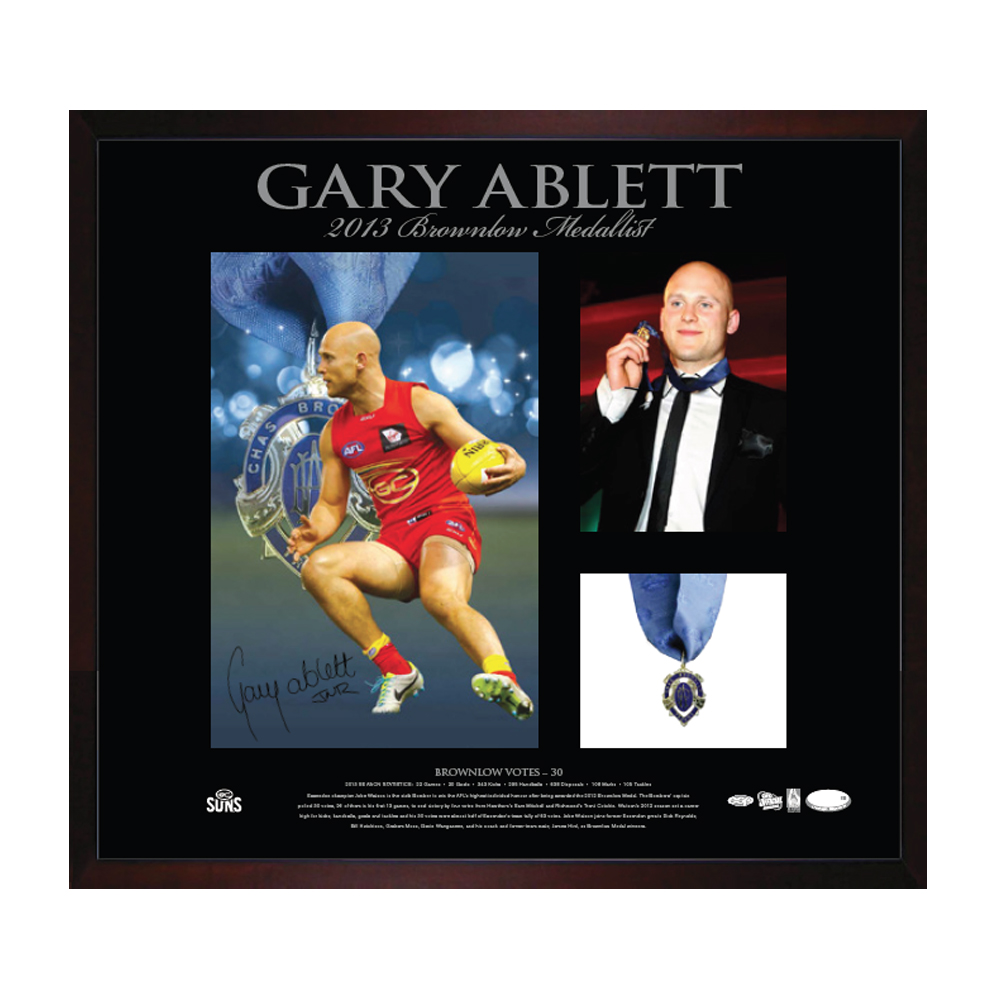 Gold Coast Suns – Gary Ablett Signed and Framed Brownlow Medal C...