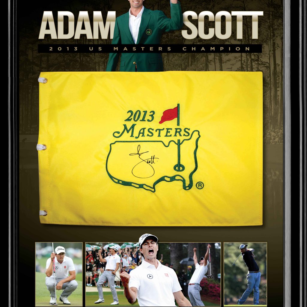 Golf Adam Scott Signed and Framed US Masters Golf Flag Taylormade