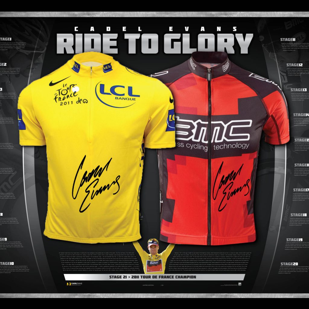 Cycling Cadel Evans Signed & Framed Limited Edition 2011 Tour De France Ride to Glory' Dual