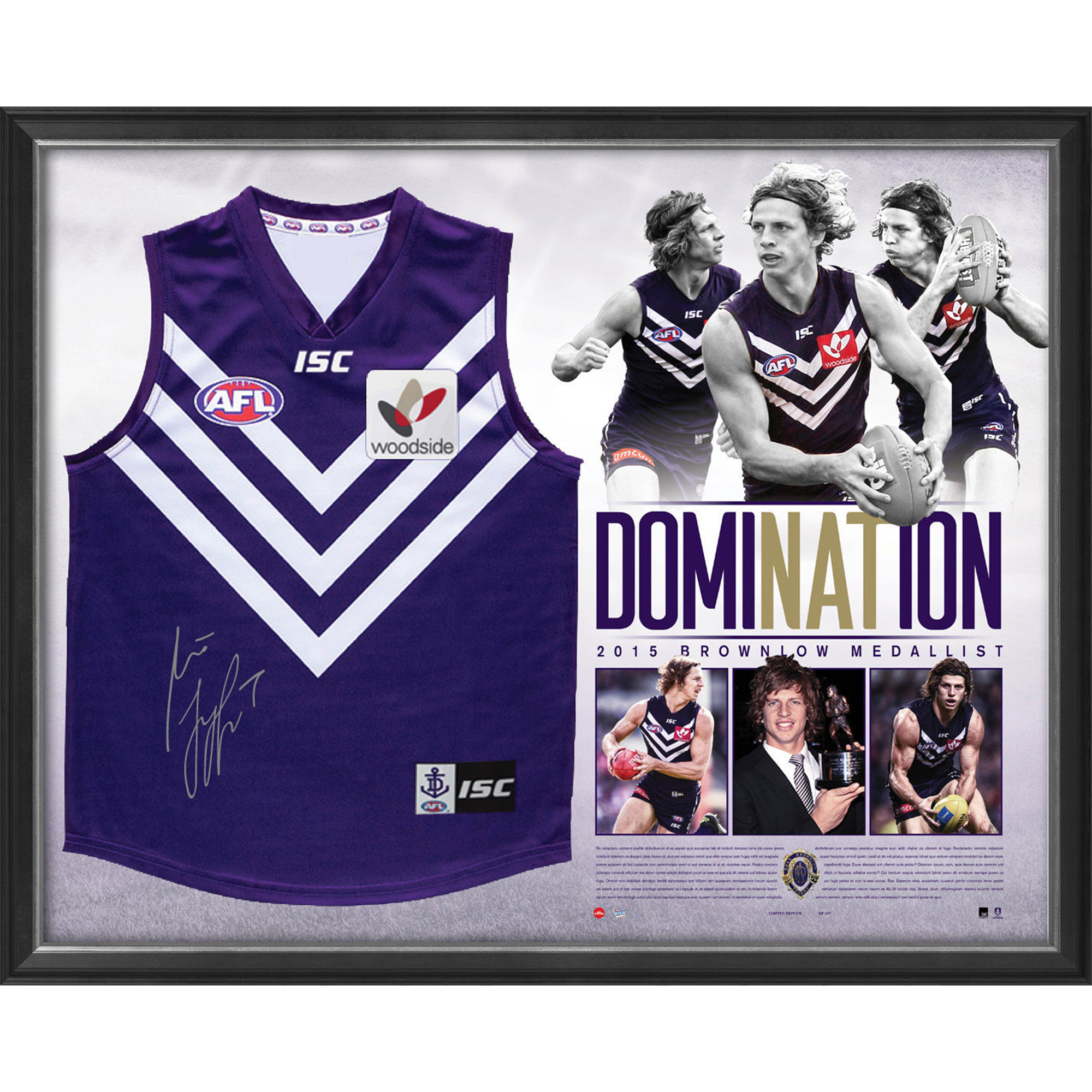 Fremantle Dockers – Nat Fyfe Signed & Framed 2015 Brownlow M...