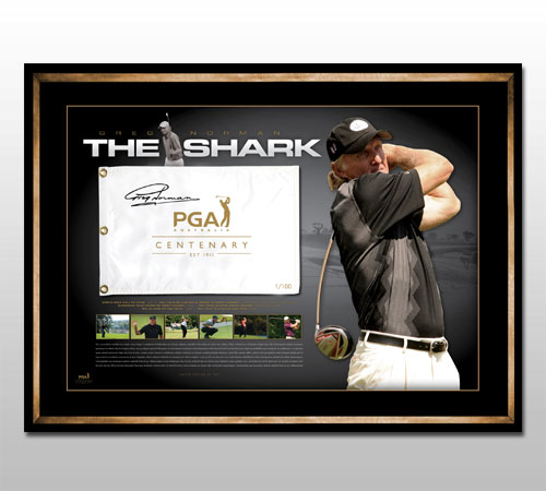 Golf – Greg Norman Signed & Framed PGA Flag