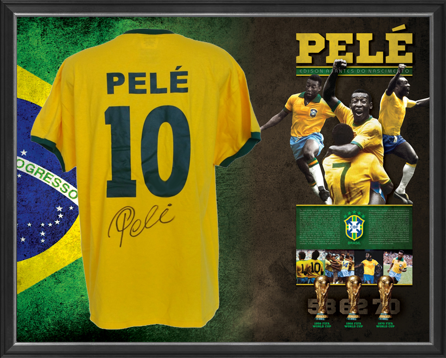 Soccer Pele Signed And Framed World Cup Limited Edition Brazil Shirt