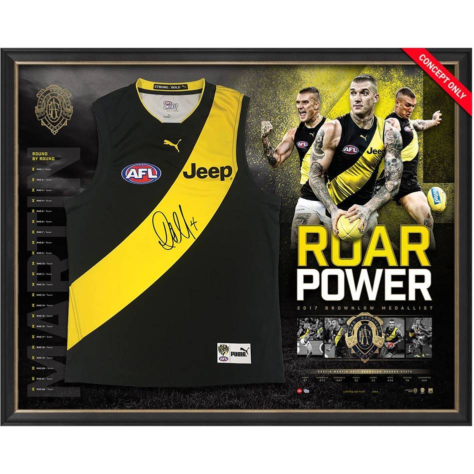 Richmond Tigers – Dustin Martin Signed and Framed Brownlow Medal Jer...