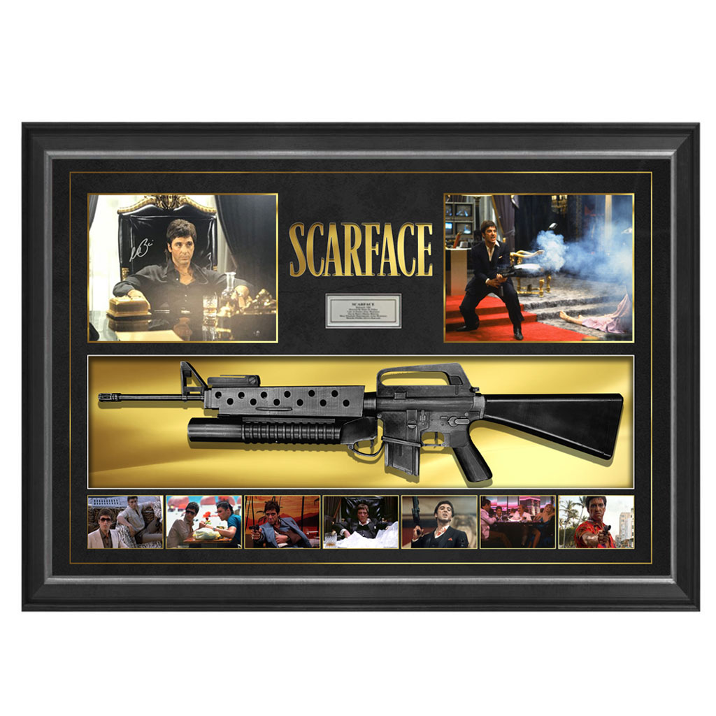 Scarface Signed and Framed Photograph with Replica Machine Gun