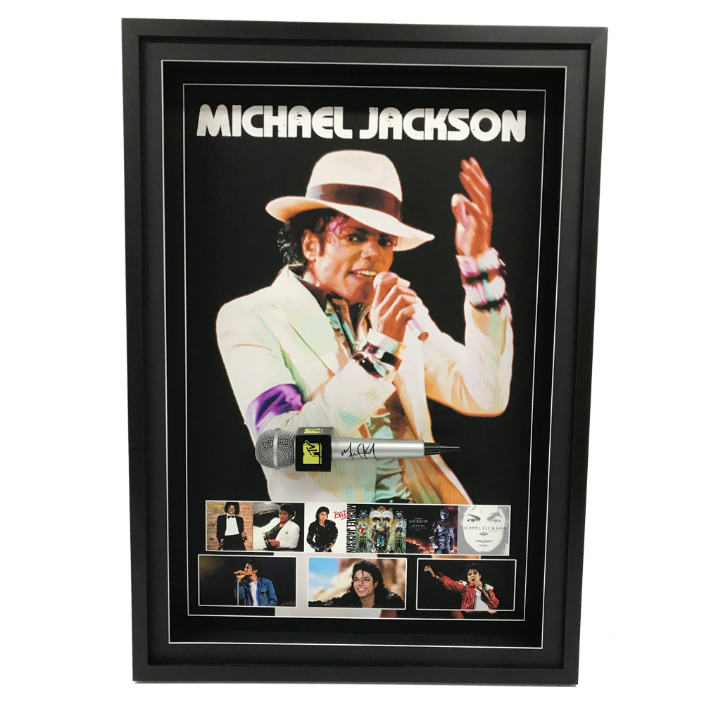Michael Jackson Signed & Framed Microphone Deluxe Display