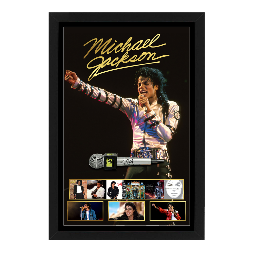 Michael Jackson Signed & Framed Microphone Deluxe Display