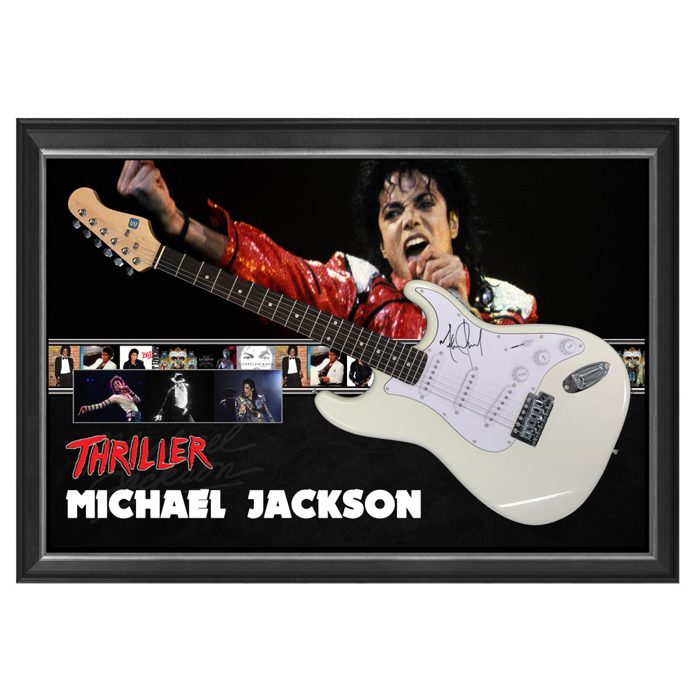 Music – Michael Jackson Signed & Framed Guitar with Custom Back...