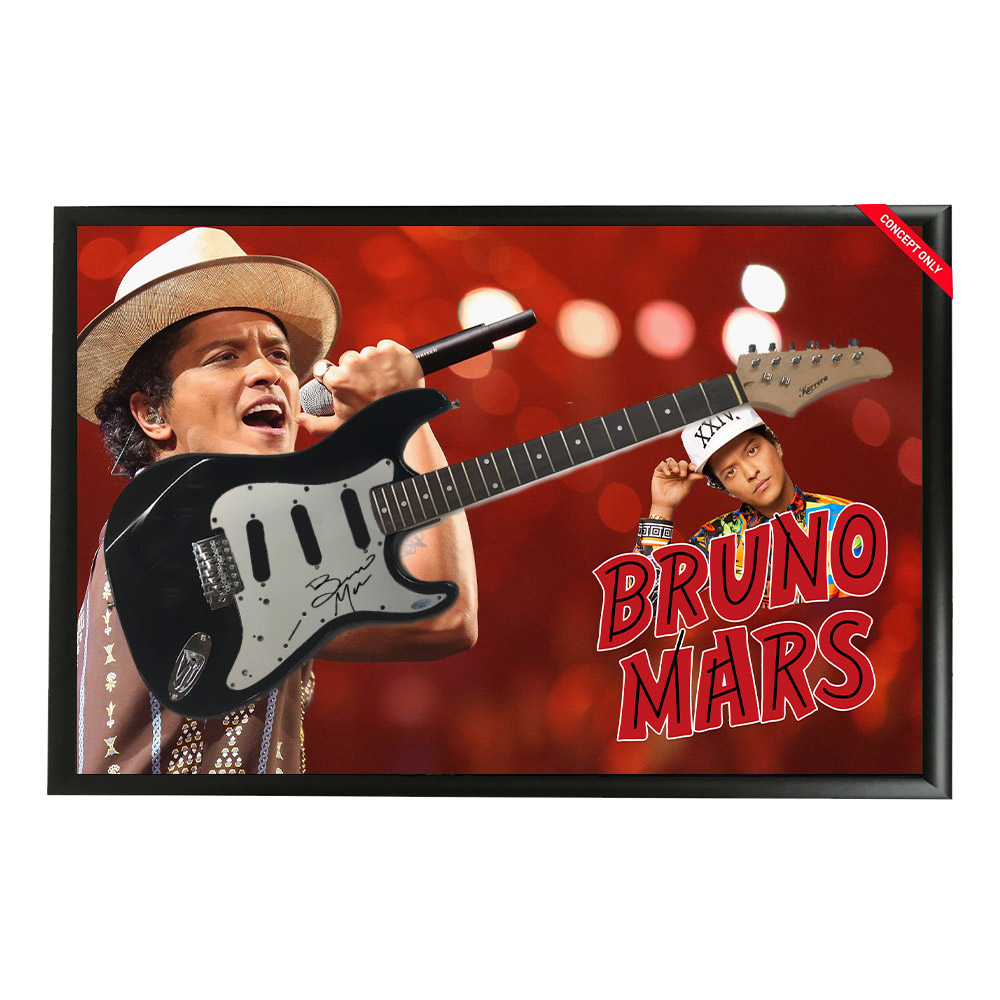 Music – Bruno Mars Hand Signed & Framed Full size Guitar with C...