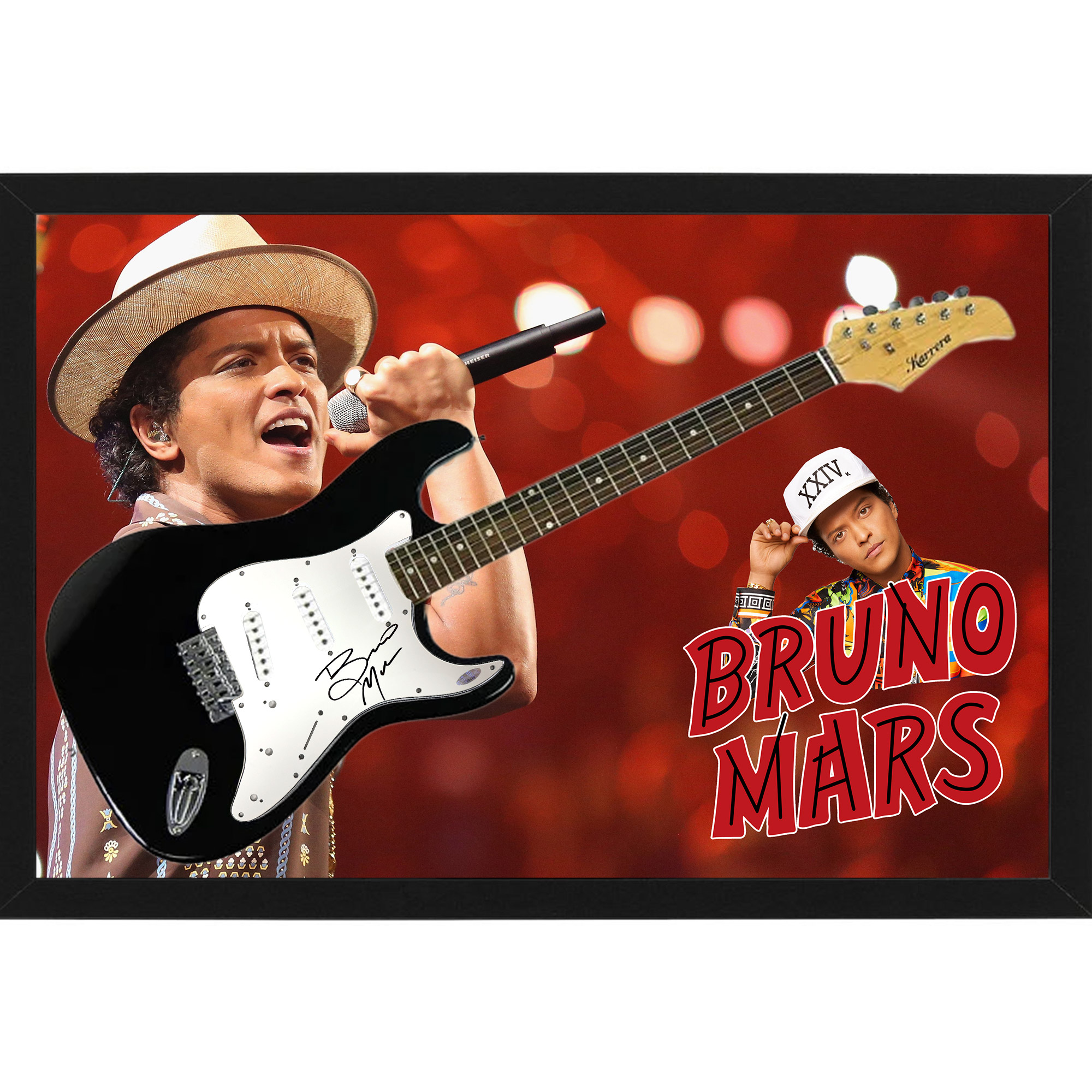 Music – Bruno Mars Hand Signed & Framed Full size Guitar with C...