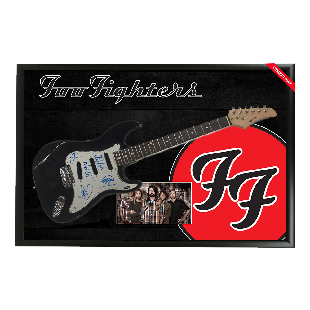 Music Foo Fighters Hand Signed & Framed Full size Stratocaster Guitar with Custom Backdrop