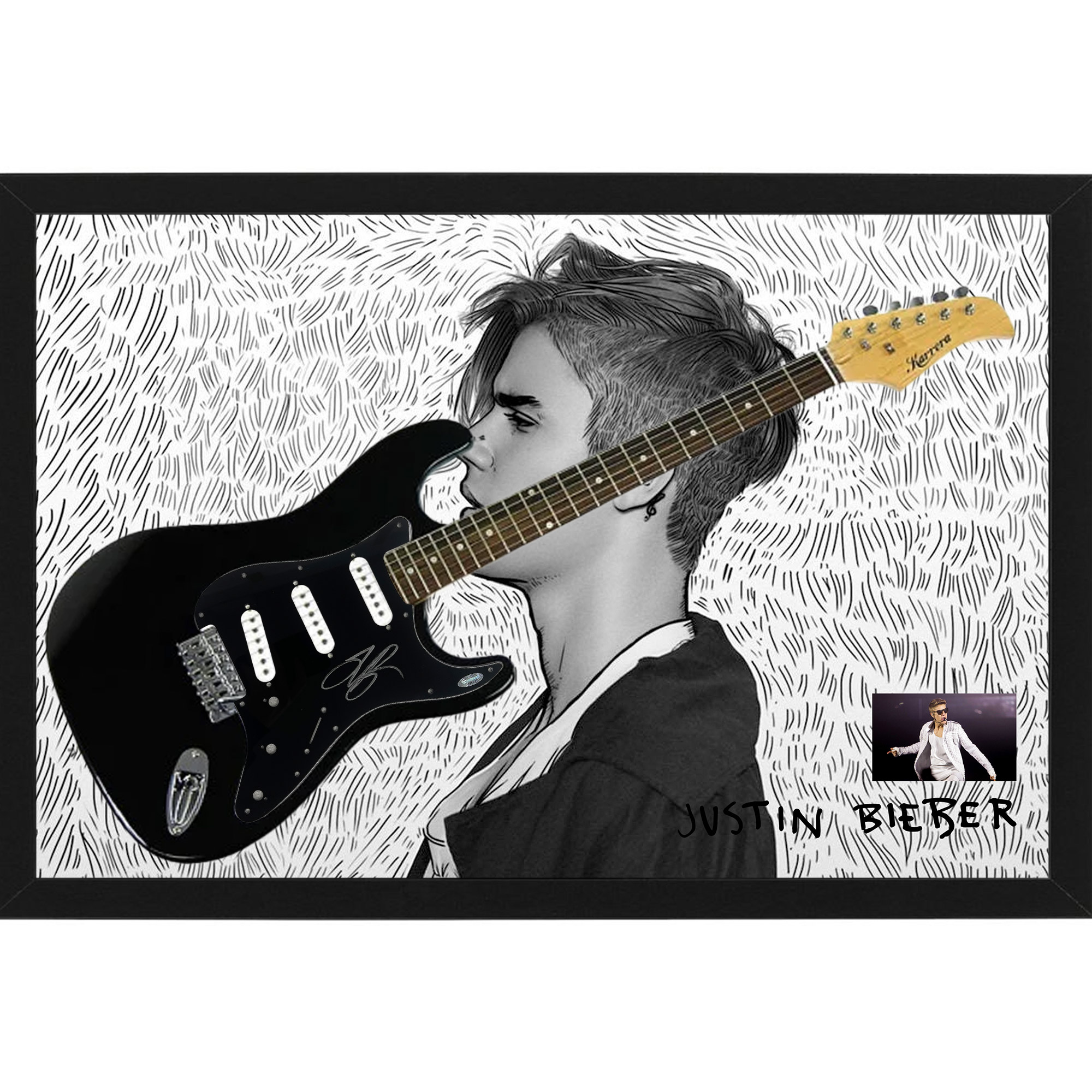 Music – Justin Bieber Hand Signed & Framed Full size Guitar wit...