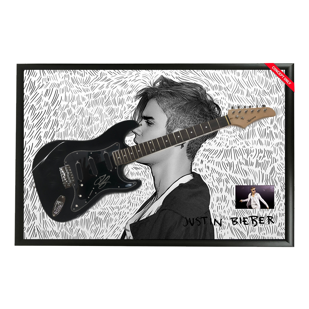 Music – Justin Bieber Hand Signed & Framed Full size Stratocaste...