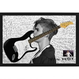 Music – Justin Bieber Hand Signed & Framed Full size Guitar with Custom Backdrop
