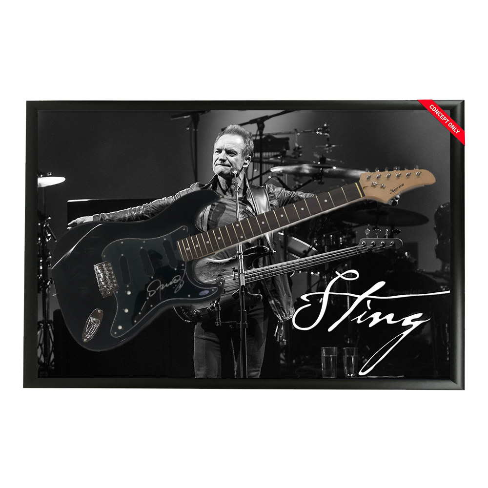 Music – Sting Hand Signed & Framed Full size Stratocaster Guitar...