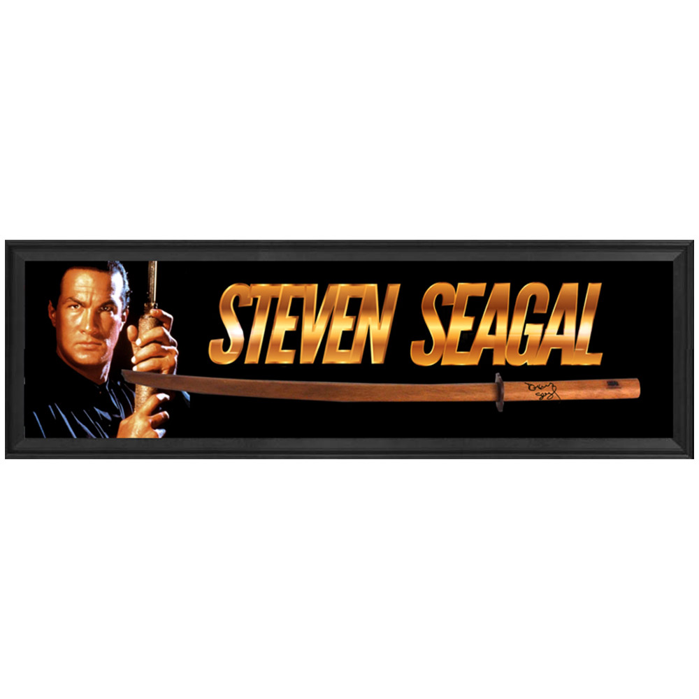 Steven Seagal Signed and Framed Bokken Red Oak Sword