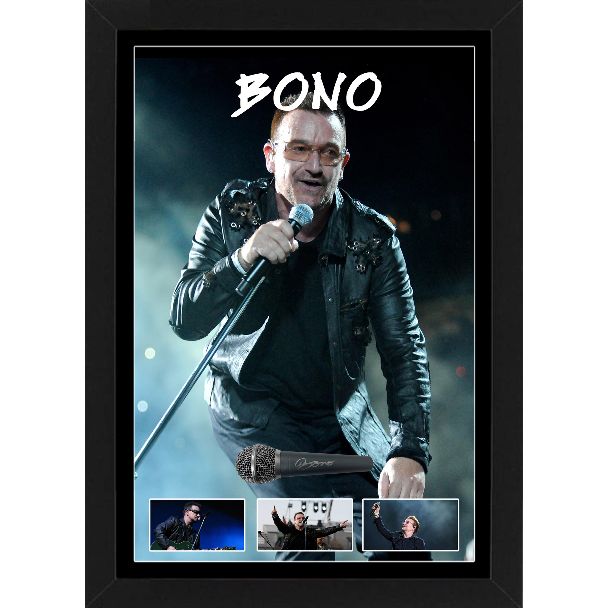 Bono Signed & Framed Microphone Deluxe Display