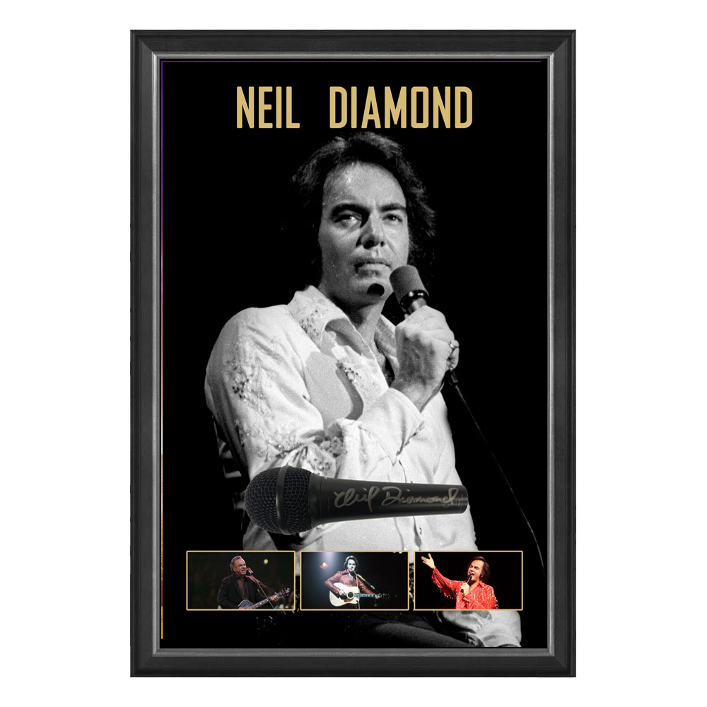 Neil Diamond Signed & Framed Microphone Deluxe Display