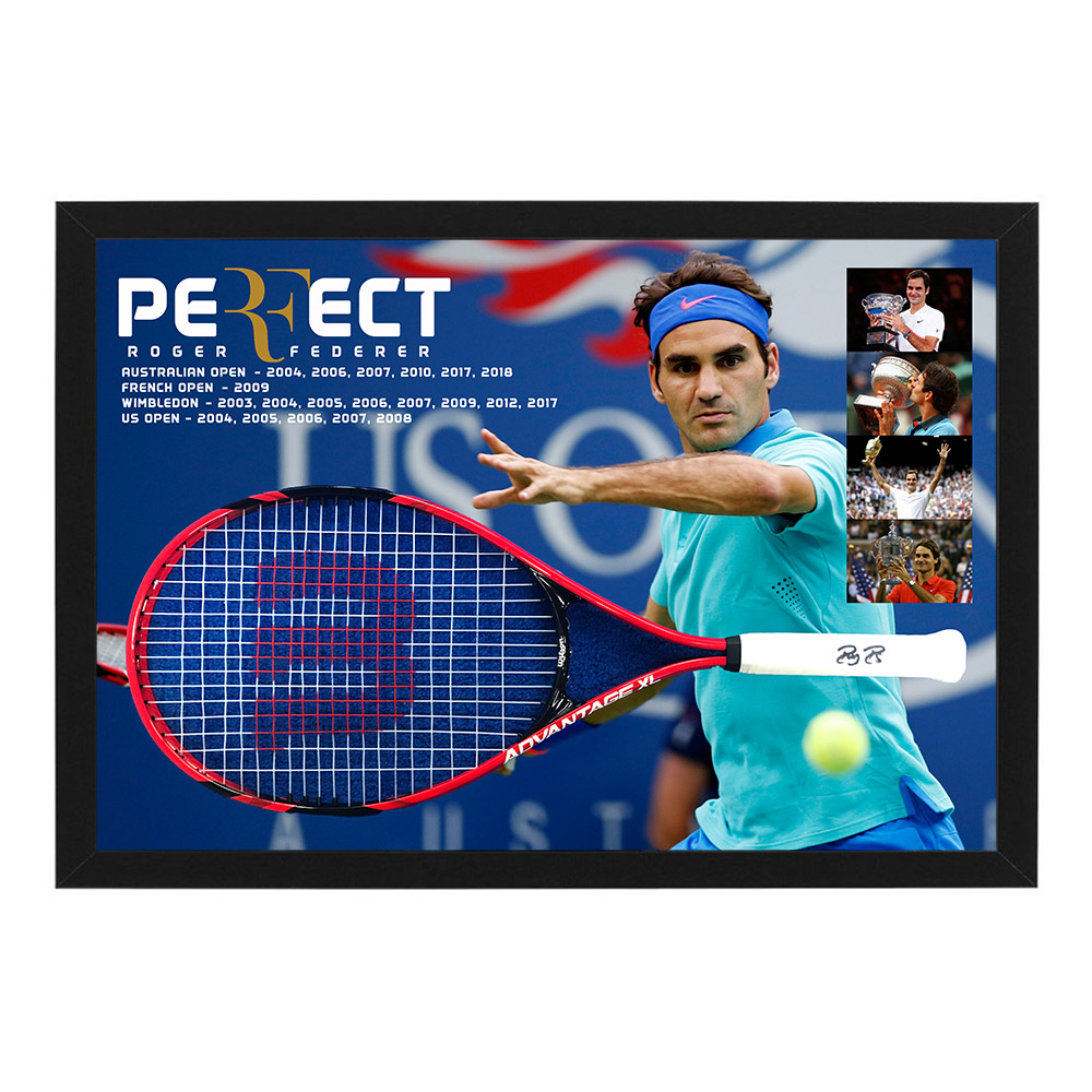 Roger Federer Signed and Framed Tennis Racquet | Taylormade Memorabilia