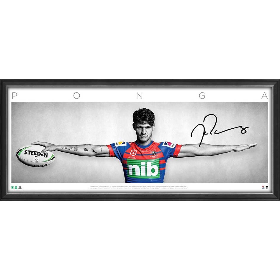 Newcastle Knights – Kalyn Ponga Signed & Framed Wings Print