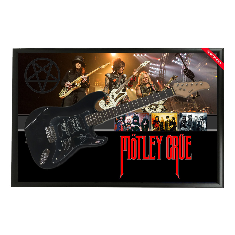 Music - Motley Crue Hand Signed & Framed Full size Guitar with Custom