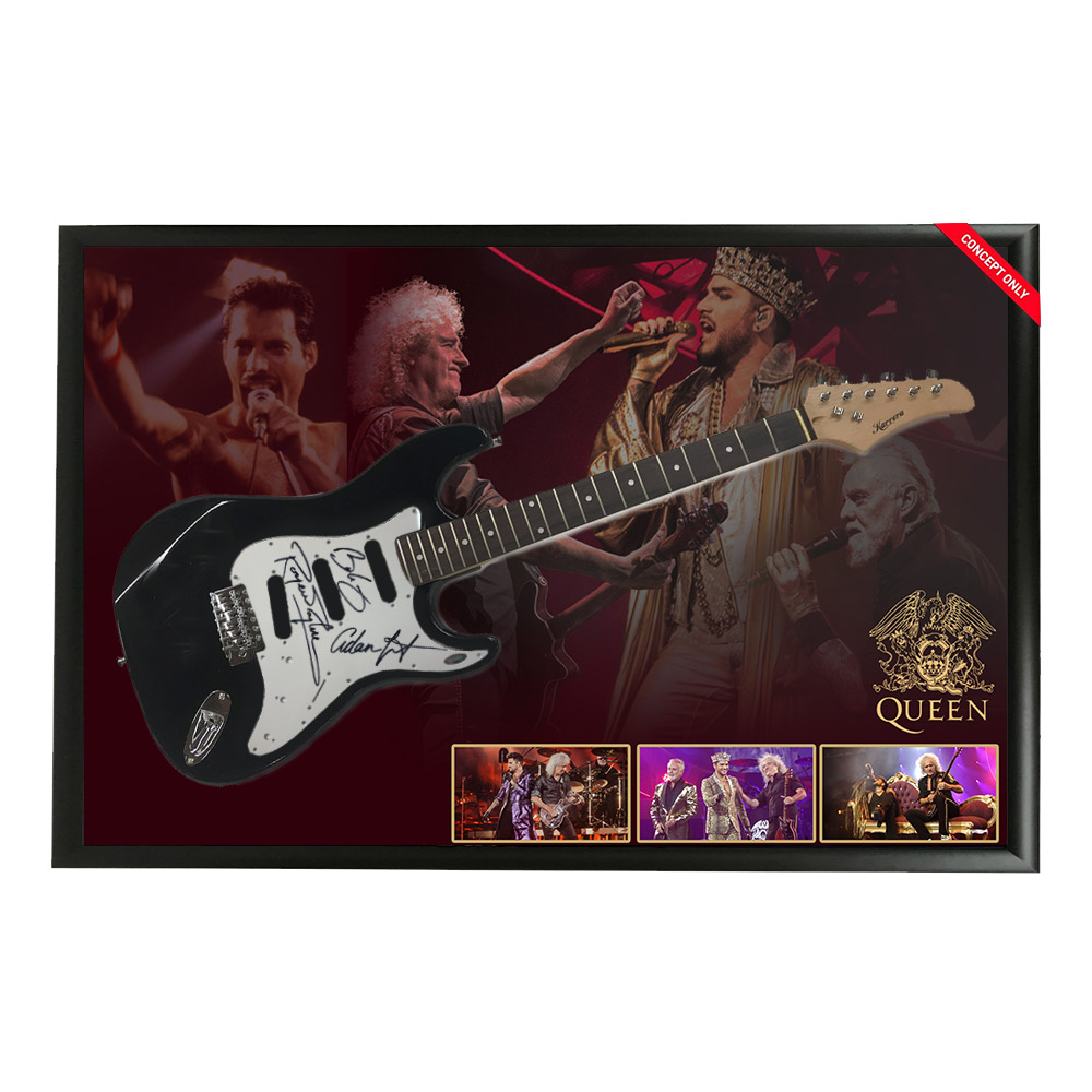 Music Queen Hand Signed & Framed Full size Stratocaster Guitar with