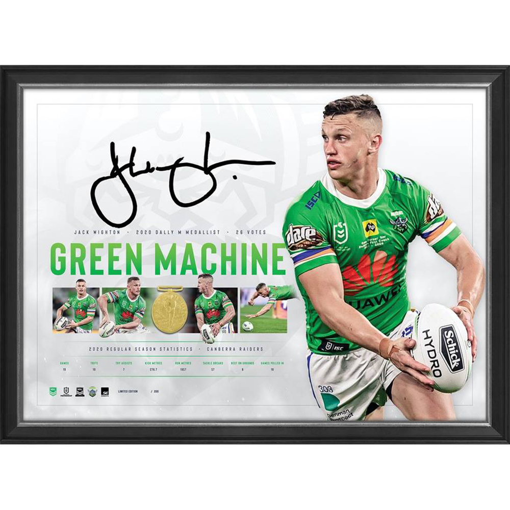 Canberra Raiders – Jack Wighton Signed Framed ‘Green Machi...