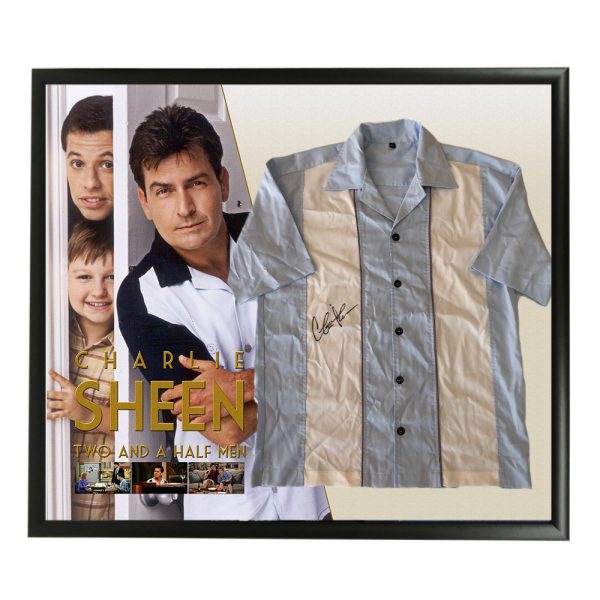 Charlie Sheen Signed & Framed Blue Bowling Shirt Display | Taylormade ...