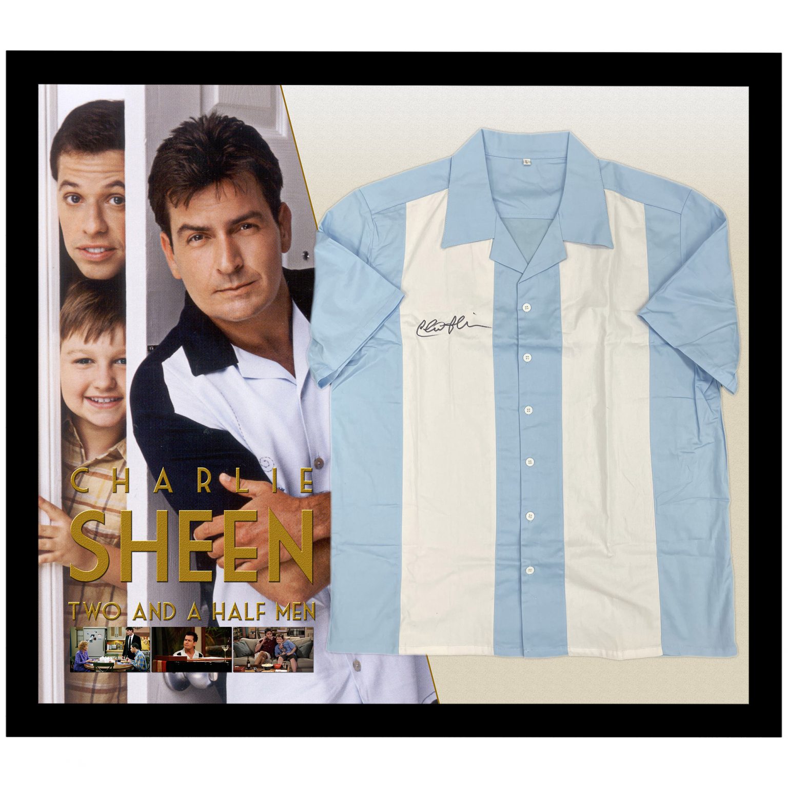 Charlie Sheen - Two And A Half Men Signed & Framed Blue Bowling Shirt ...