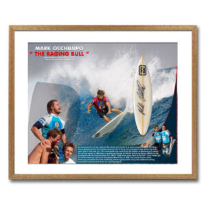 Surfing - Mark Occhilupo Signed & Framed 'Raging Bull' Mini Surfboard Display