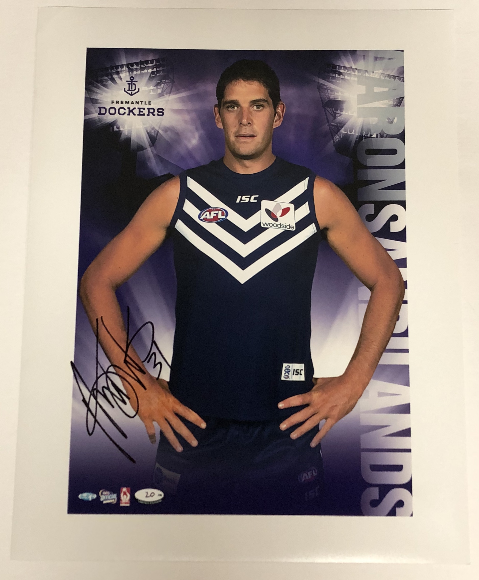 Fremantle Dockers Signed and Framed Hero Shot Aaron Sandilands