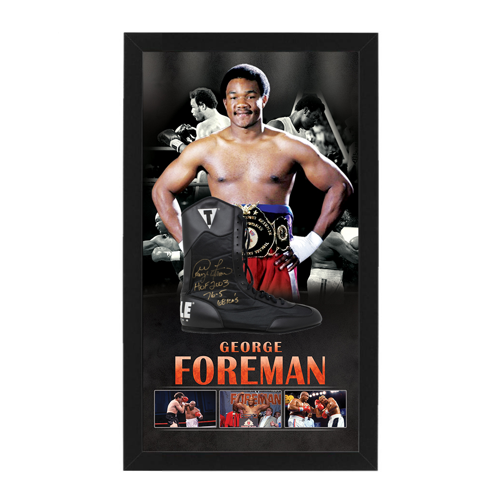 Boxing – George Foreman Signed and Framed Boxing Shoe (JSA COA)
