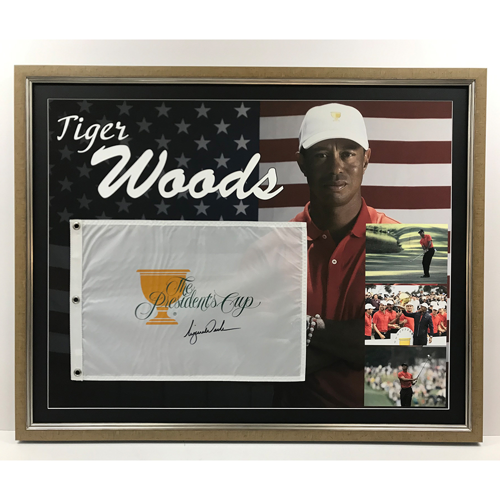 Golf – Tiger Woods Signed & Framed Presidents Cup Golf Flag