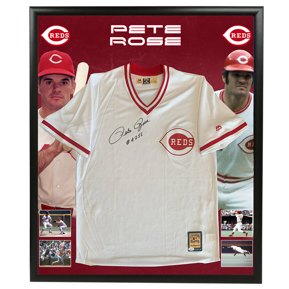Baseball - Pete Rose Signed & Framed Reds Majestic Baseball Jersey  Inscribed #4256 (JSA COA), Taylormade Memorabilia
