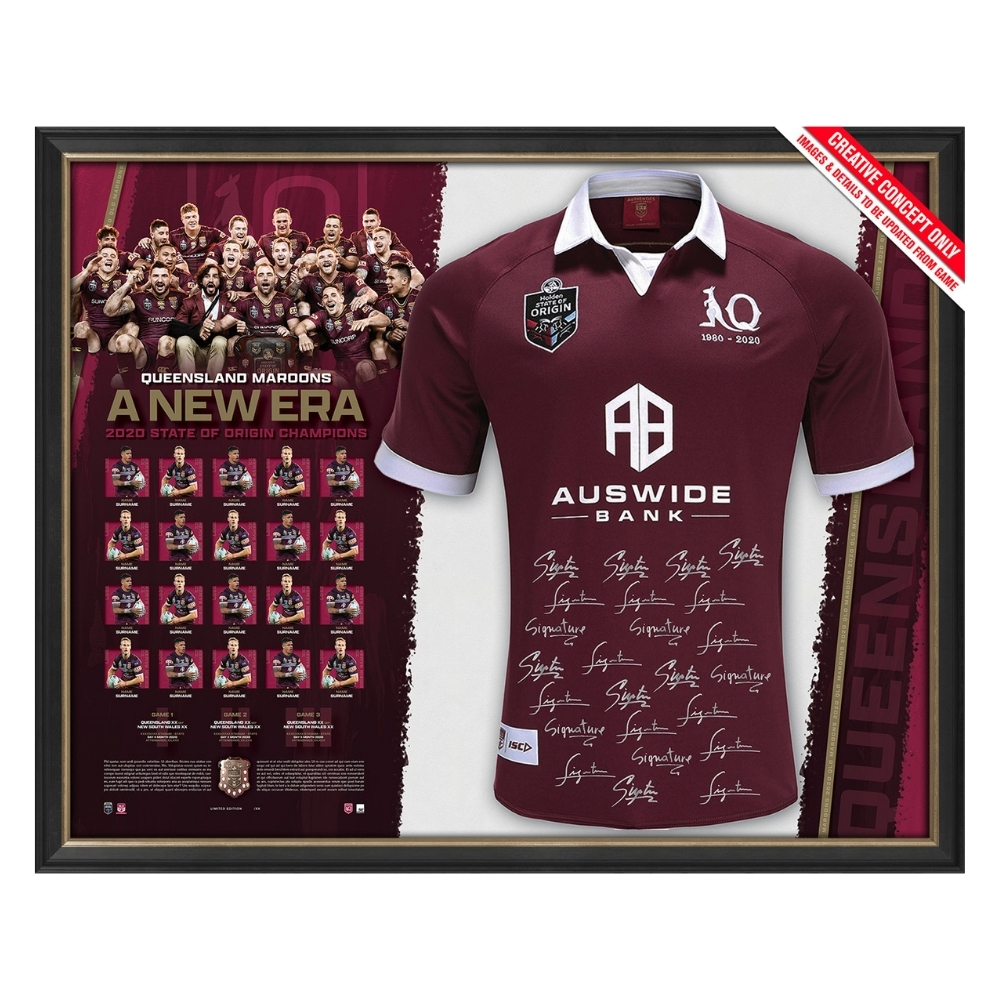 Queensland Maroons - State Of Origin 2020 Champions "A New Signed & Framed Jersey | Taylormade Memorabilia | Sports Memorabilia Australia