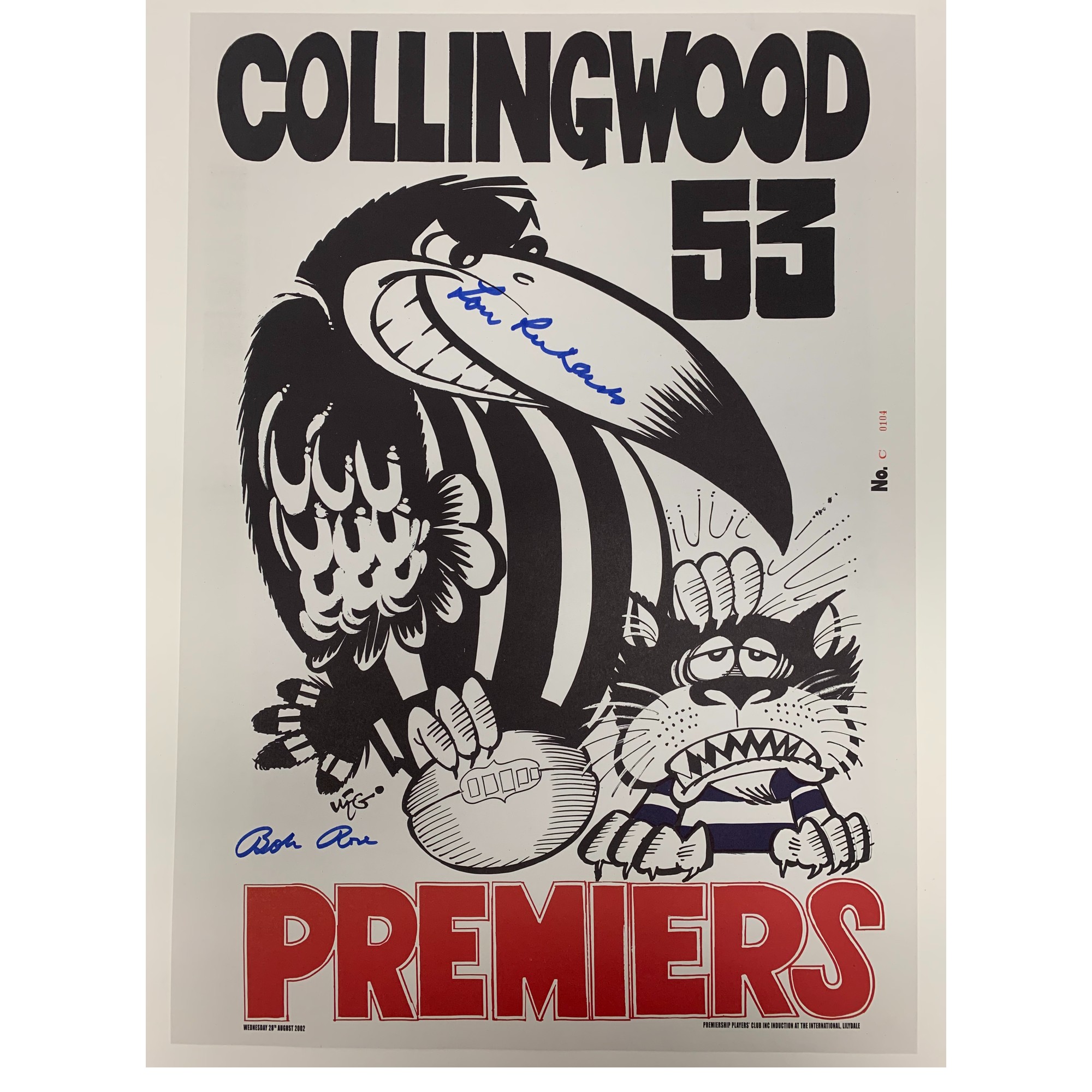 Collingwood Magpies – 1953 WEG PREMIERS POSTER HAND SIGNED BY LO...