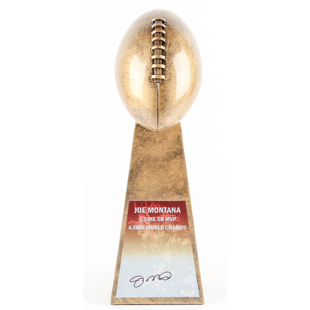 NFL – Joe Montana Signed 15” Gold Football Championship Trophy (Sc...