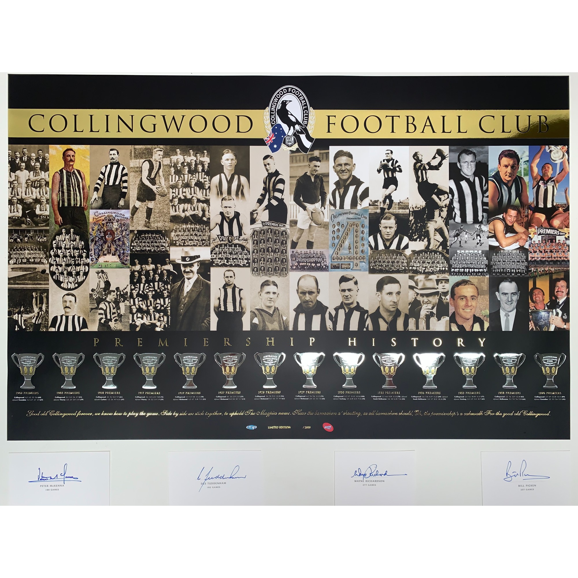 Collingwood Magpies – Premiership History Hand Signed Limited Ed...