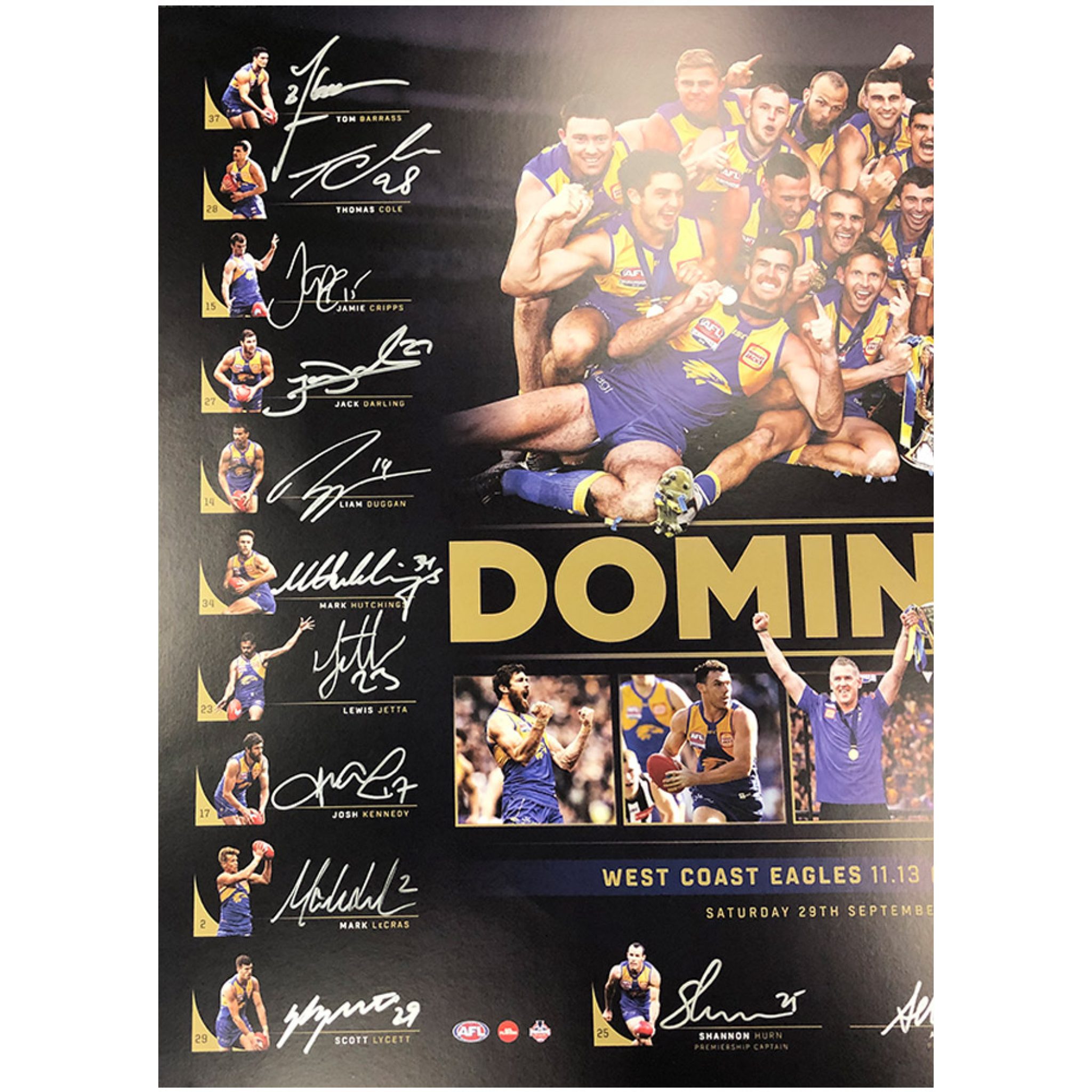 West Coast Eagles - 2018 AFL Premiers Team Signed & Framed "Domination ...