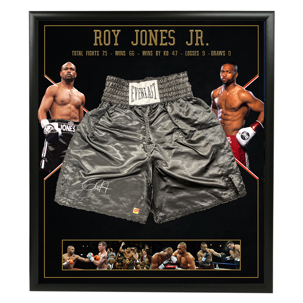 Roy Jones Jr – Signed & Framed Boxing Trunks (Superstar Gre...
