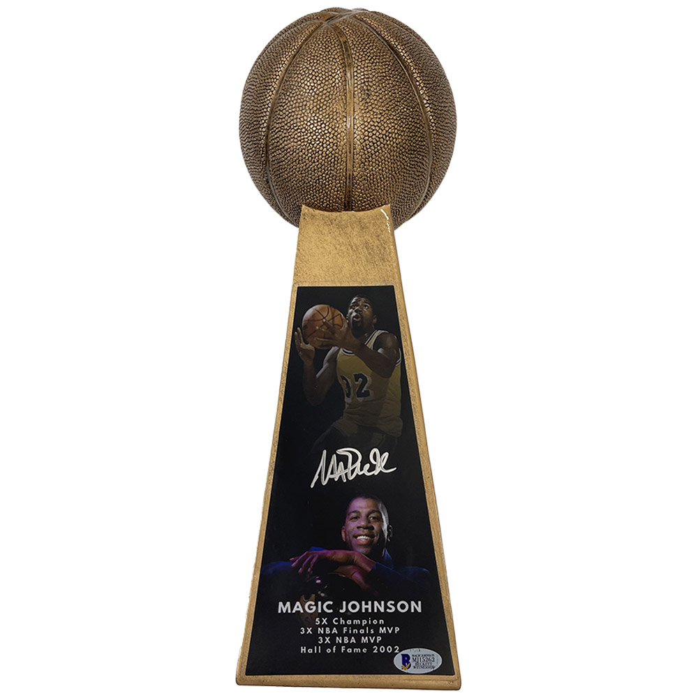 Basketball – Magic Johnson Signed Lakers 14” Championship Basketball Trophy – (Beckett COA)