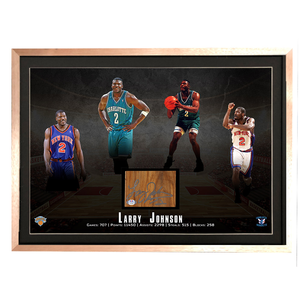 Basketball – Larry Johnson Hand Signed Wood Floorboard Piece Dis...