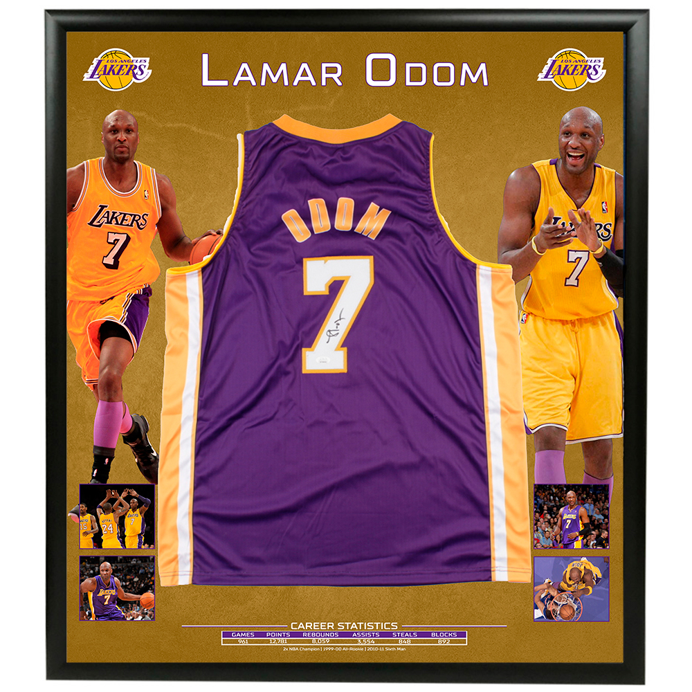Basketball – Lamar Odom Signed & Framed Los Angeles Lakers ...