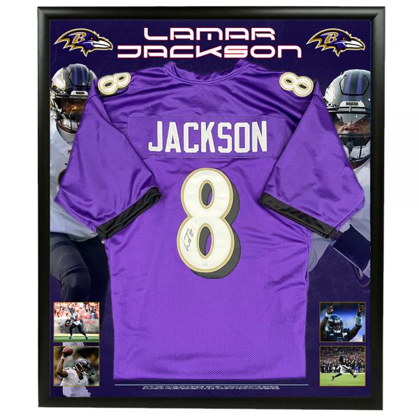 Lamar Jackson Signed 34.5x42.5 Custom Framed Jersey (JSA COA)