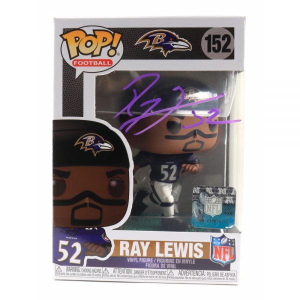 Ray Lewis Autographed Ravens Funko Pop Figurine #152 Beckett Witness Purple 