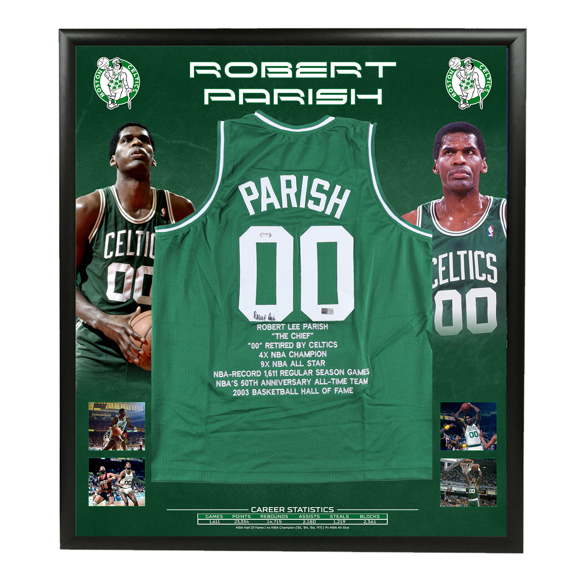 Framed Boston Celtics Robert Parish Autographed Jersey Mounted Memories Holo