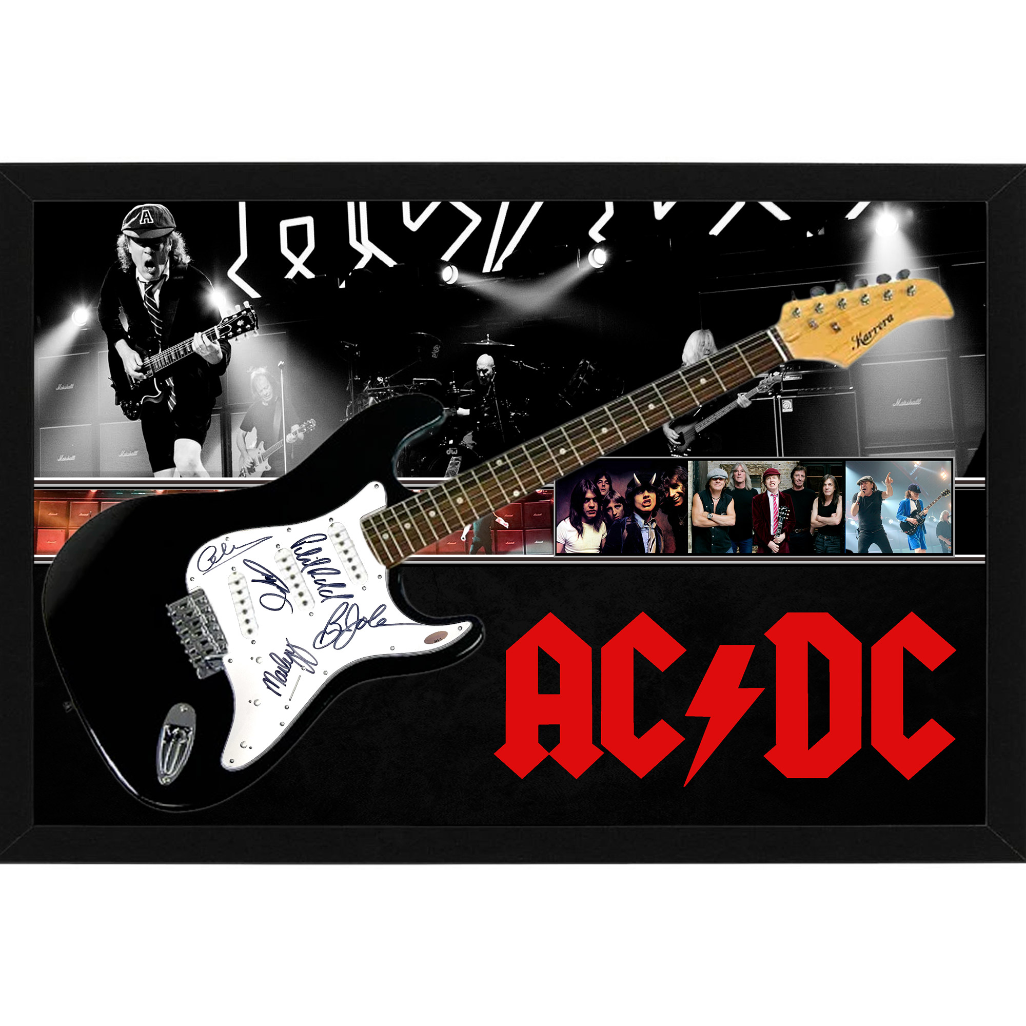 Music – ACDC Hand Signed & Framed Full Size Electric Guitar...